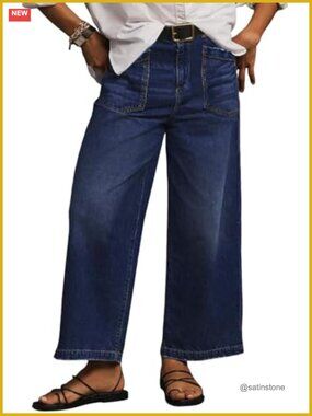 Plus Size High Waisted Wide Leg Jeans Stretchy Denim Pants with Pockets
